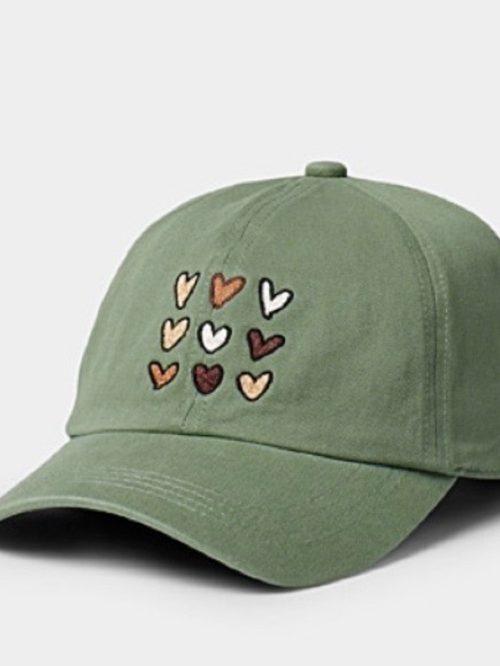 Olive Green Heart Embroidered Baseball Cap